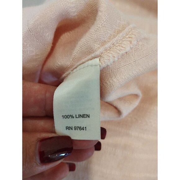 J JILL Blush Pink Jacquard Linen Buttoned V Neck Long Cuffed Sleeve S - Picture 5 of 11